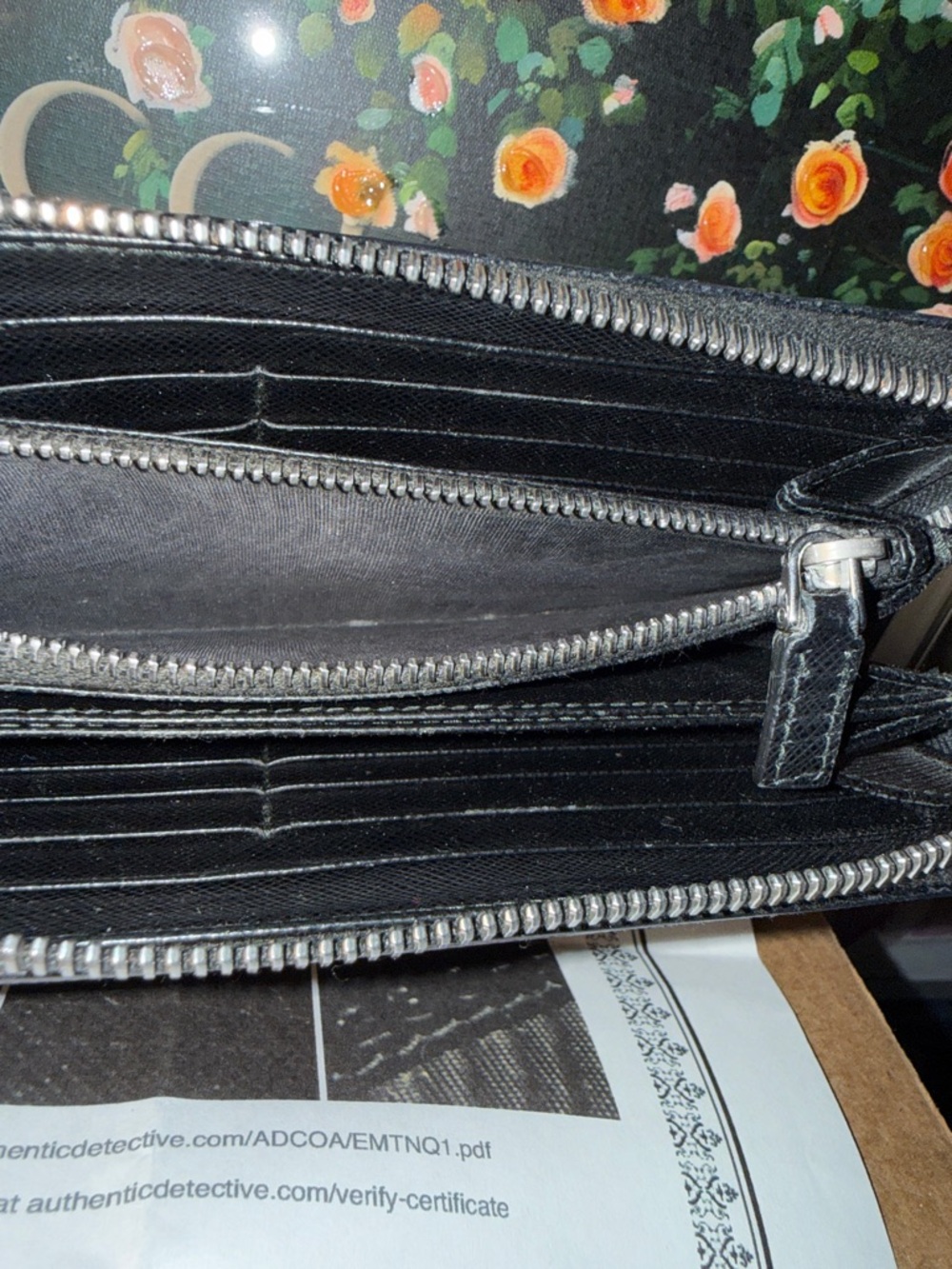 Prada Black Saffiano Leather Zip Wallet with Multicolor Letter Patches w/coa - Picture 11 of 12